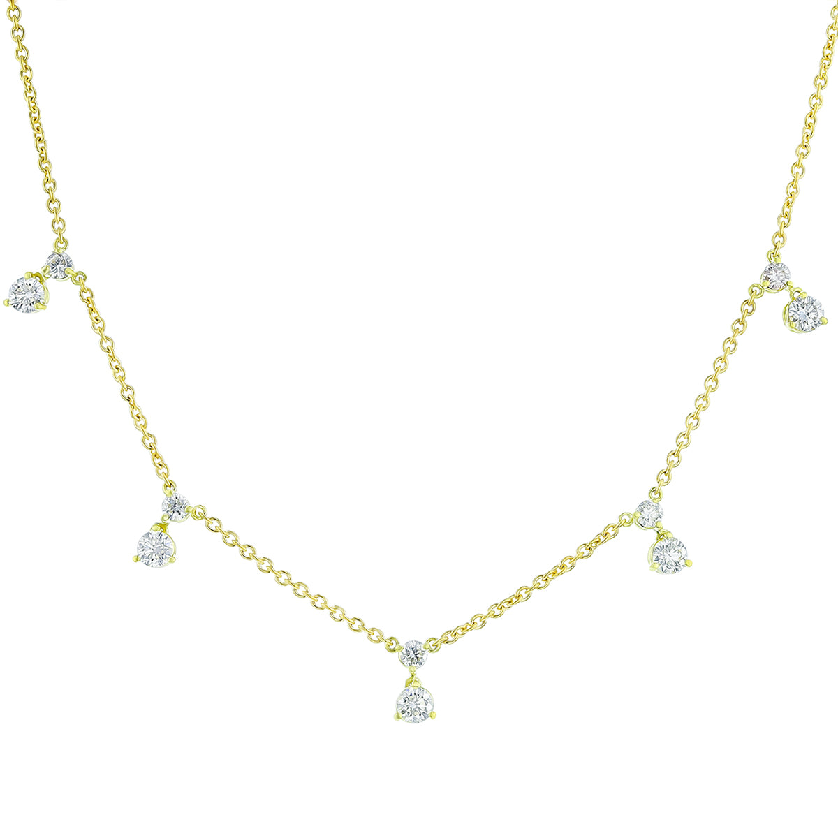 Round Diamonds 5 Station Necklace in 18K Yellow Gold