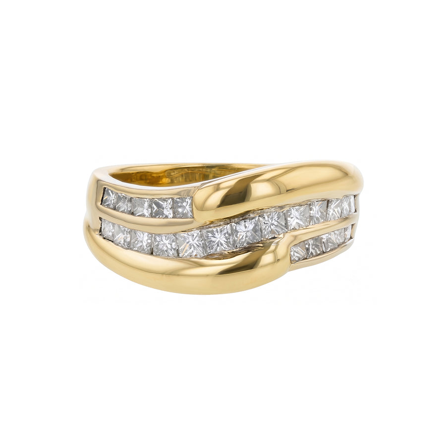 1.16ct Princess Cut Diamond Channel Set Curved Partway Band in 18K Yellow Gold, size 5.5