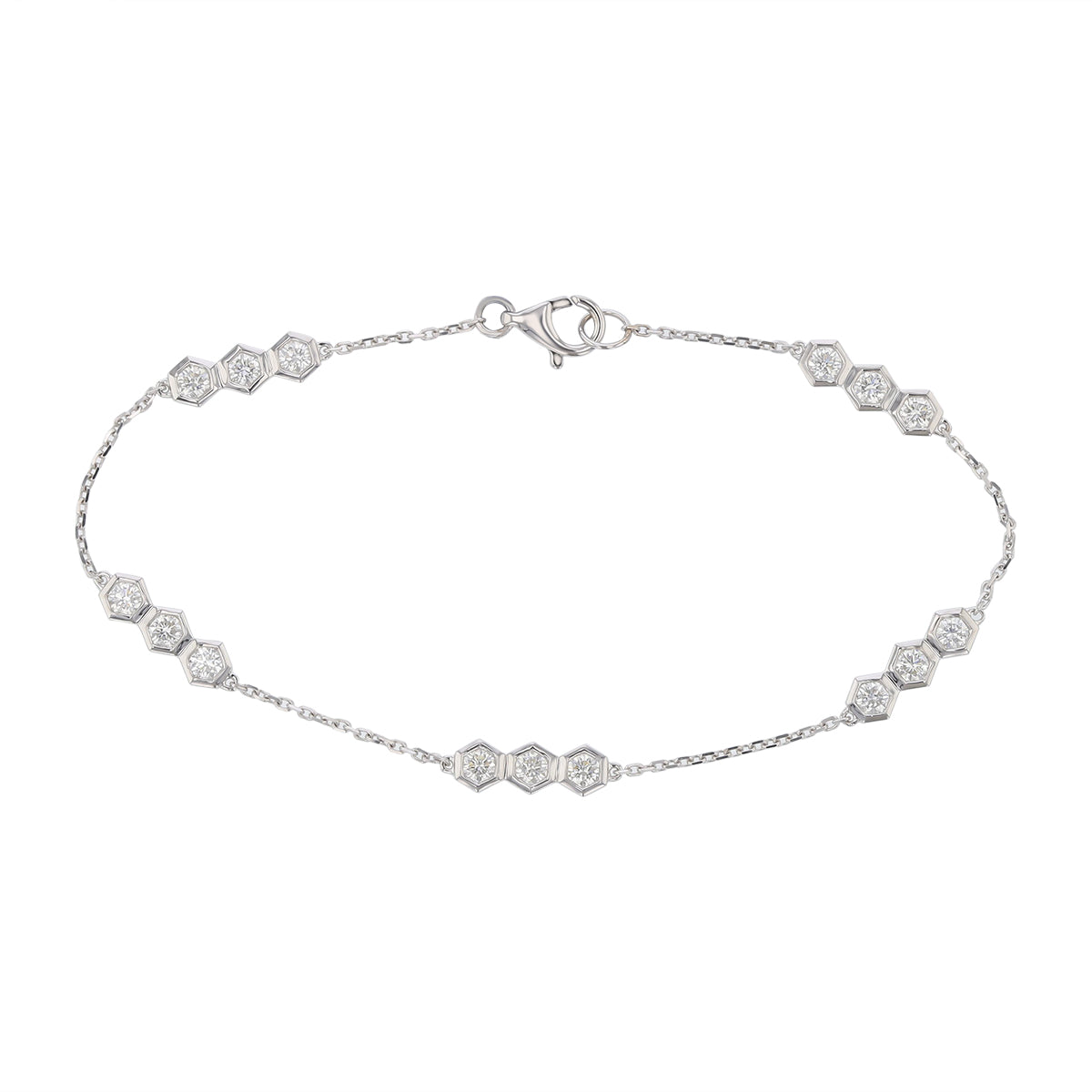 Diamond 5 Station Bracelet in 18K White Gold, 6.5in