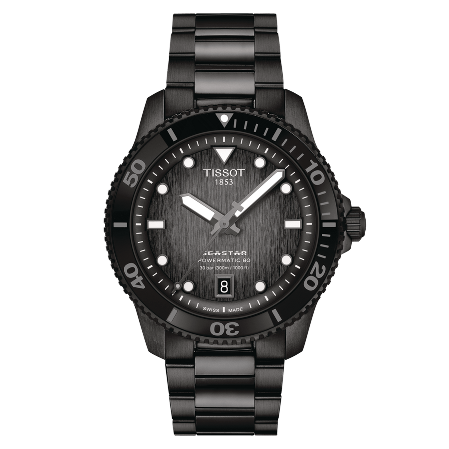40mm Seastar 1000 Powermatic 80 Grey-Black Dial Watch in Stainless Steel with Black PVD with Bracelet