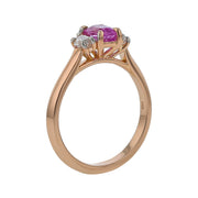 0.95ct Cushion Ceylon Sapphire and 0.37ct Diamond 3-Stone Ring in 18K Rose Gold, Size 6