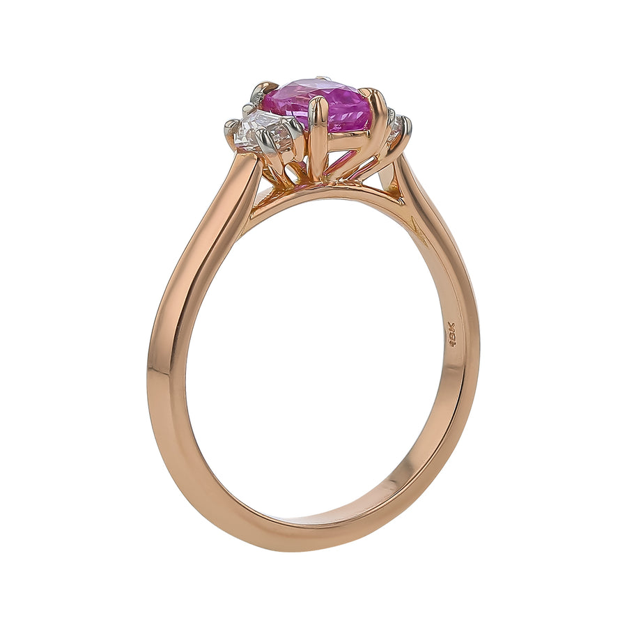 0.95ct Cushion Ceylon Sapphire and 0.37ct Diamond 3-Stone Ring in 18K Rose Gold, Size 6