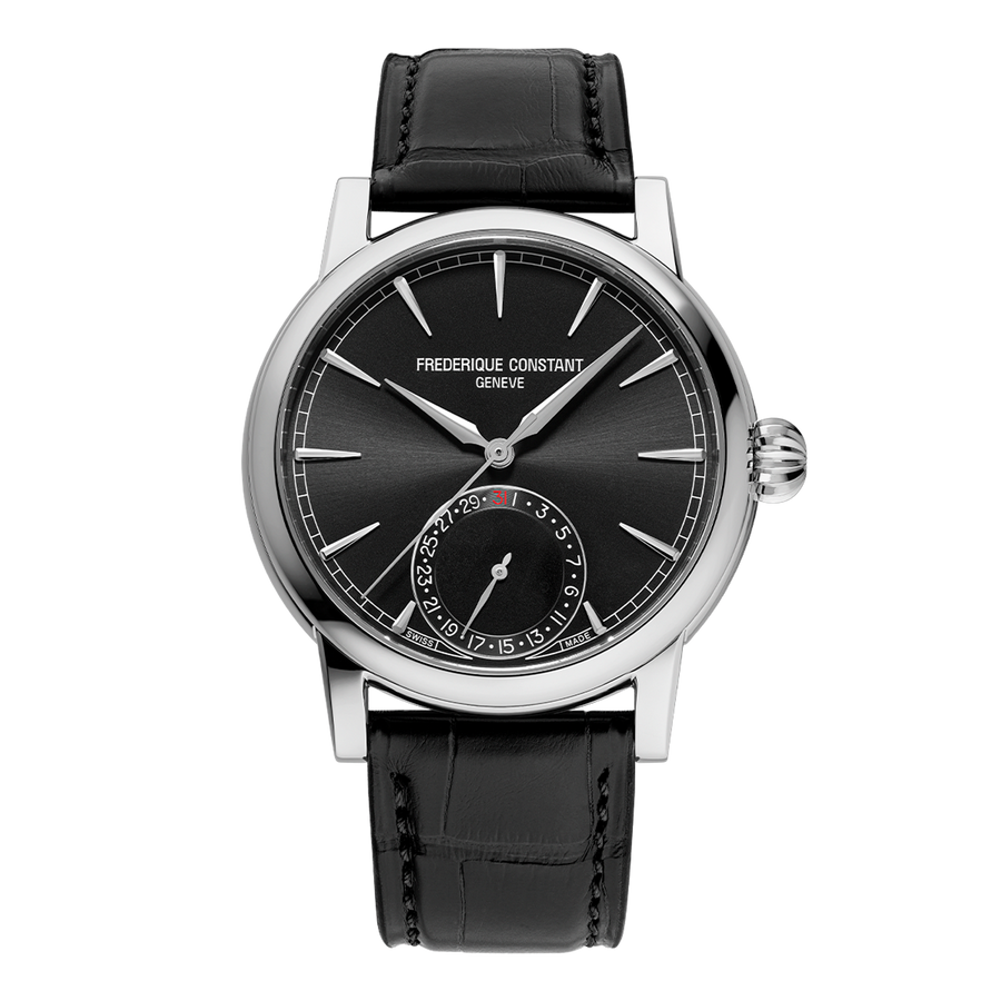 42mm Manufacture Classic Watch with Black Dial in Stainless Steel, Strap
