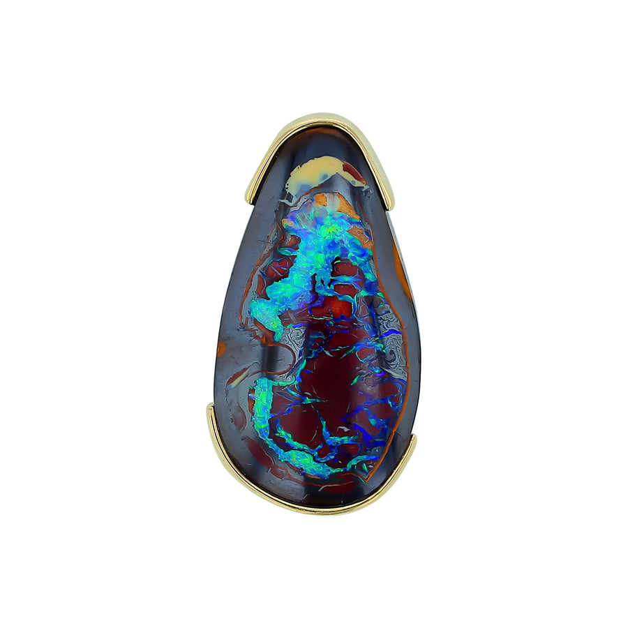 Australian Boulder Opal Teardrop Pendant in 14K Yellow Gold, without chain
