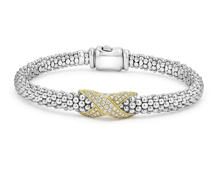 STERLING SILVER AND 18K YELLOW GOLD DIAMOND=0.36CT PAVE ROPE BRACELET SIZE 7