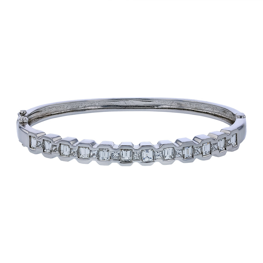 2.72ct Baguette and Princess Cut Diamond Bangle Bracelet in 18K White Gold