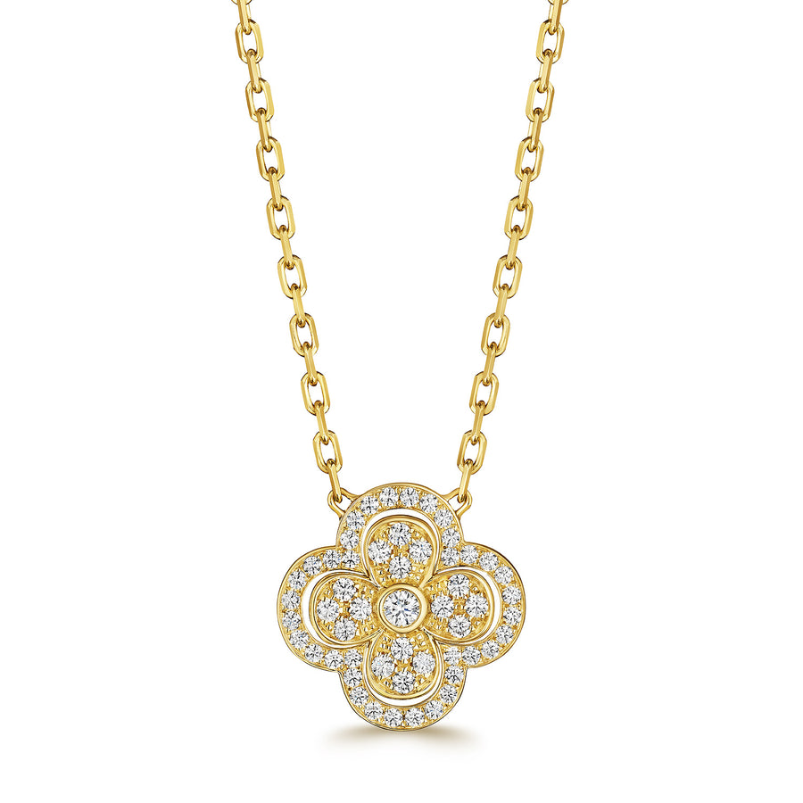 Diamond Flower Pendant in 18K Yellow Gold, 18in
