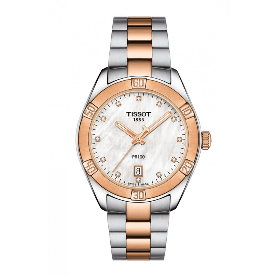 36mm PR 100 Sport Chic Quartz Watch with Mother of Pearl Dial in Stainless Steel with Rose Gold PVD, Bracelet