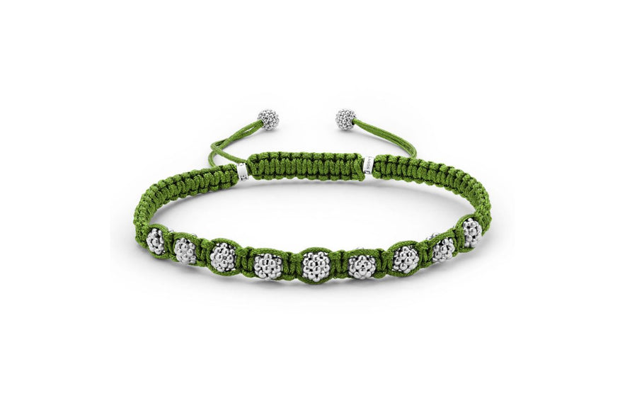 Anthem Green Macrame Caviar Ball Rope Bracelet in Sterling Silver, Size 7