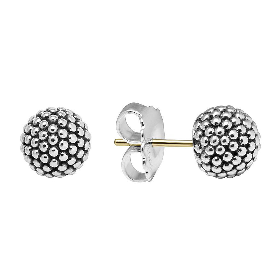 Signature Caviar Beaded Stud Earrings in Sterling Silver, 10mm