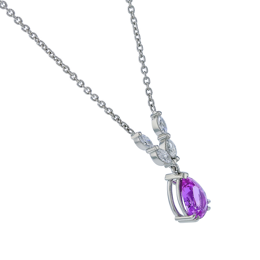 2.04ct Pear Shape Pink Ceylon Sapphire and 0.41ct Diamond Necklace in Platinum, 18"