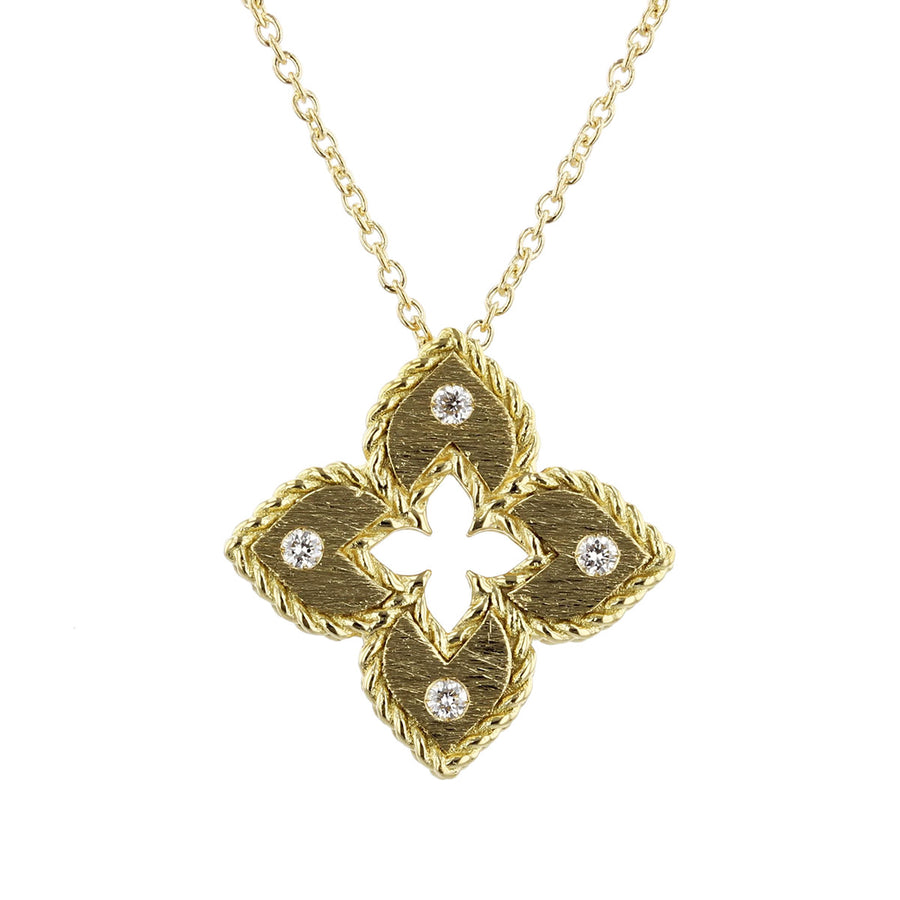 Venetian Princess Flower 0.02ct Diamond Extra Small Pendant in 18K Yellow Gold, 18" chain