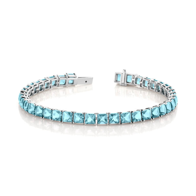 14.43ct Aquamarine Tennis Bracelet in 14K White Gold, 7"