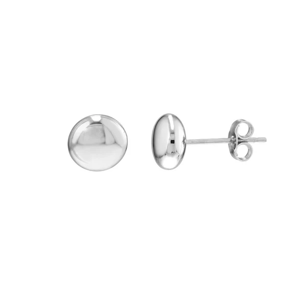 Flat Round Pepple Stud Earrings in 14K White Gold