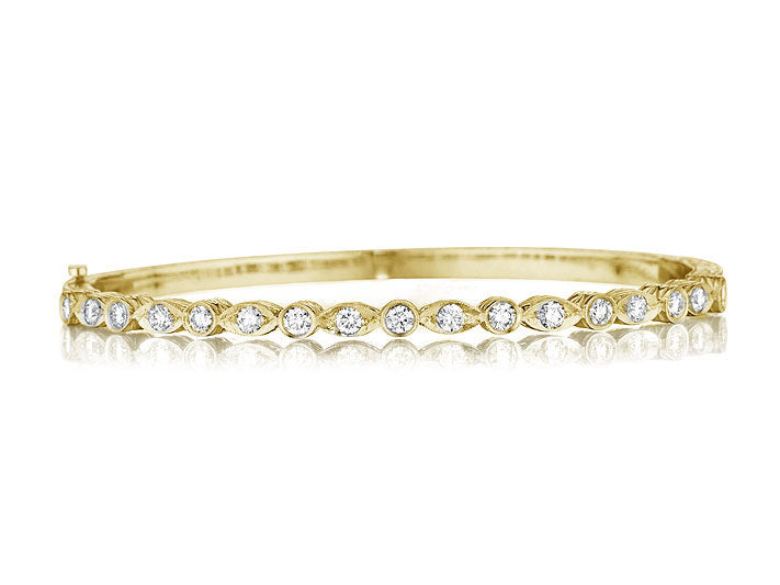 Marquise and Round Diamond Hinged Bangle in 18K Yellow Gold