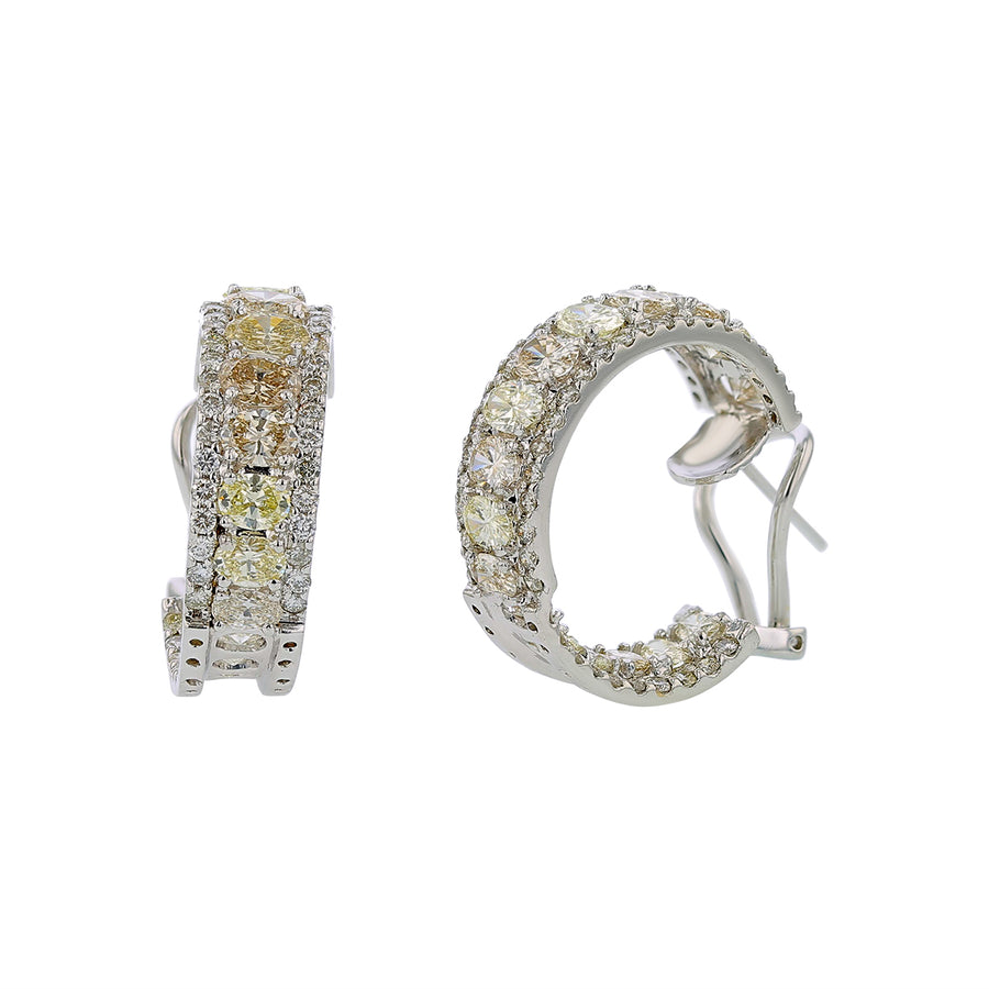 6.40ct Oval and 1.24ct Round Diamond Inside/Out Hoop Earrings in 14K White Gold