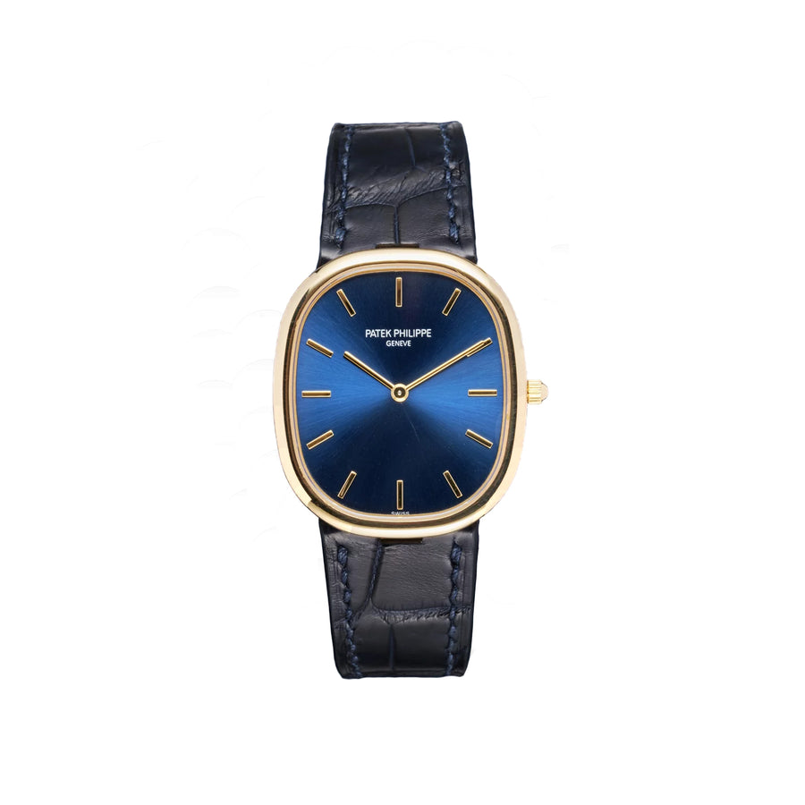 31x35mm Patek Philippe Golden Ellipse Watch with Blue Dial in 18K Yellow Gold, Strap