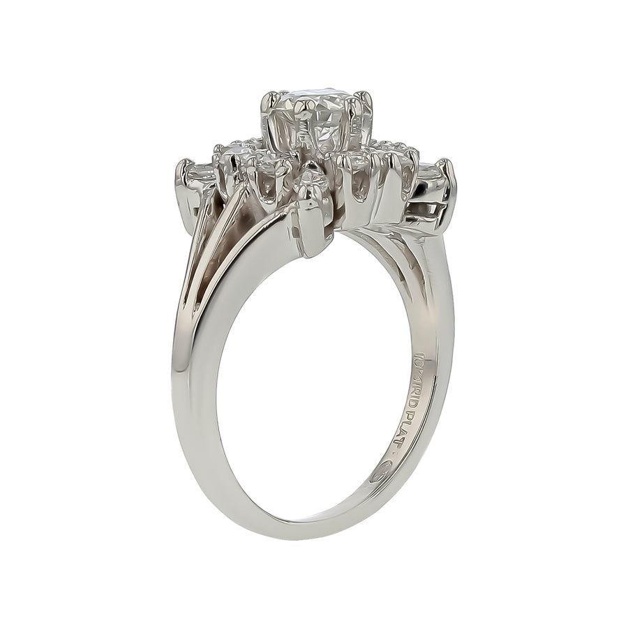 0.50ct OEC Diamond and 0.52ct Diamond Halo Ring in Platinum, size 6
