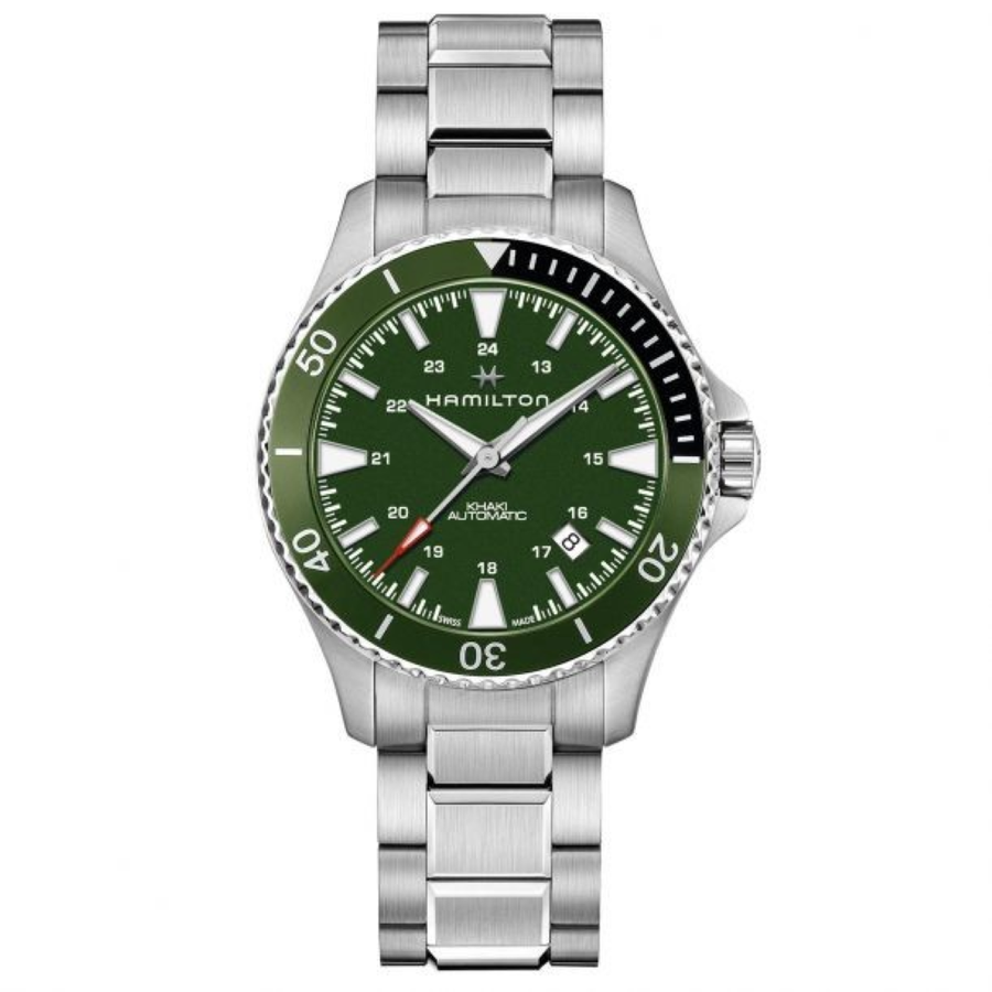 40mm Khaki Navy Scuba Automatic Watch with Green Dial in Stainless Steel, Bracelet