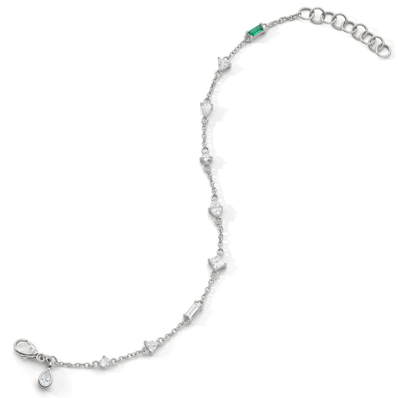 CE Tennis Bracelet 0.90ct Fancy Cut Rock Crystal and 0.09ct Tsavorite Staggered Bezel Set Tennis Bracelet in Sterling Silver, 7"
