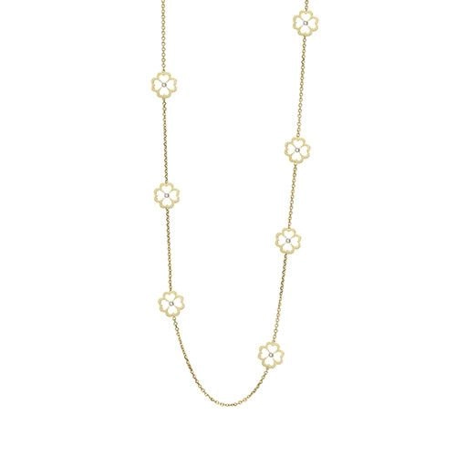 Kelly Motif 0.30Ct Diamond Flower Necklace in 18K Yellow Gold, 34in