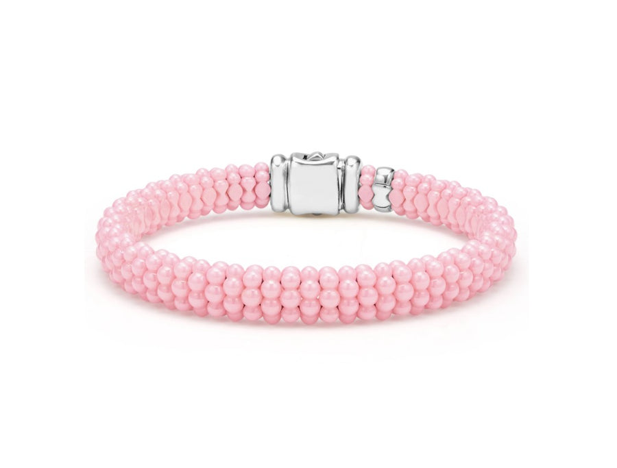 Pink Caviar 9mm Bracelet in Sterling Silver and Ceramic, Size 7.5