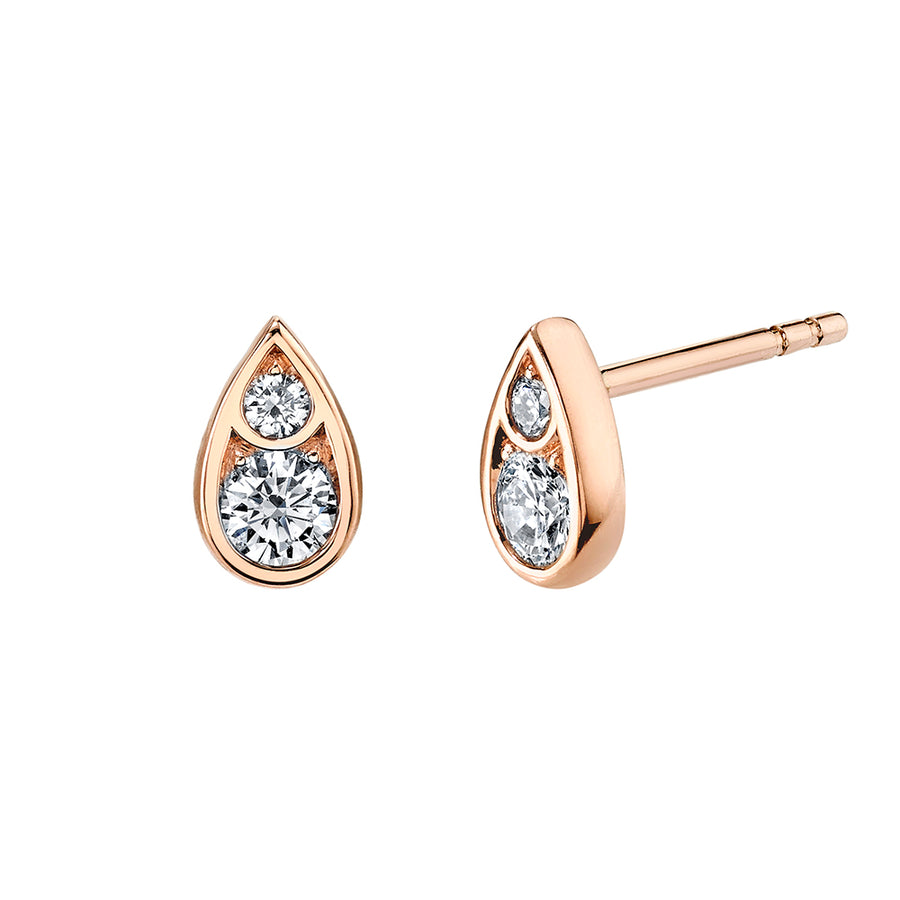0.42ct Round Diamond Scallop Tear Drops Stud Earrings in 18K Rose Gold