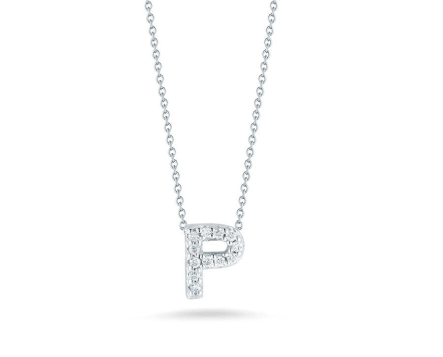 Tiny Treasures 0.05ct Diamond Love Letter "P" Pendant in 18K White Gold, 16-18in