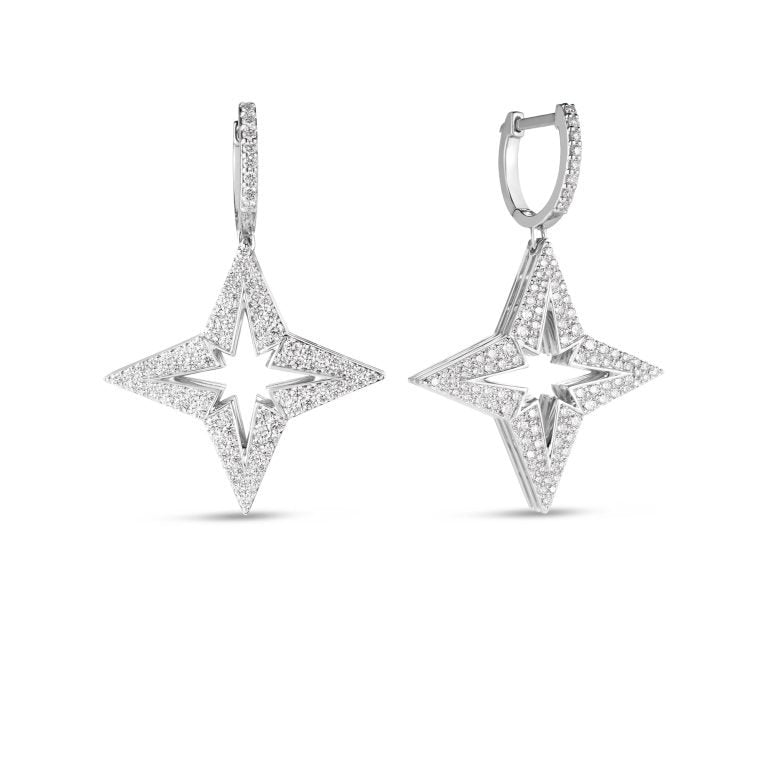 Princess Diamond Star Drop Earrings in 18K White Gold