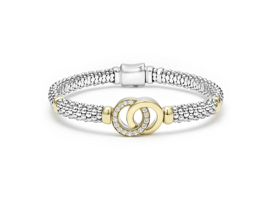Signature Caviar 0.23ct Diamond 6mm Interlocking Rope Bracelet in 18K Yellow Gold and Sterling Silver, Size 6.5