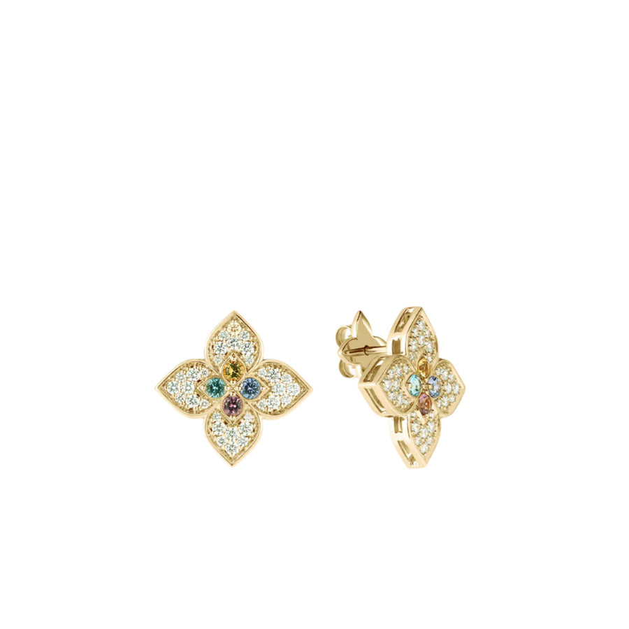 Venetian Princess Carnevale 0.10ct Blue Topaz, 0.08ct Citrine, 0.75ct Diamond 0.10ct Ruby and 0.10ct Tanzanite Earrings in 18K Yellow Gold