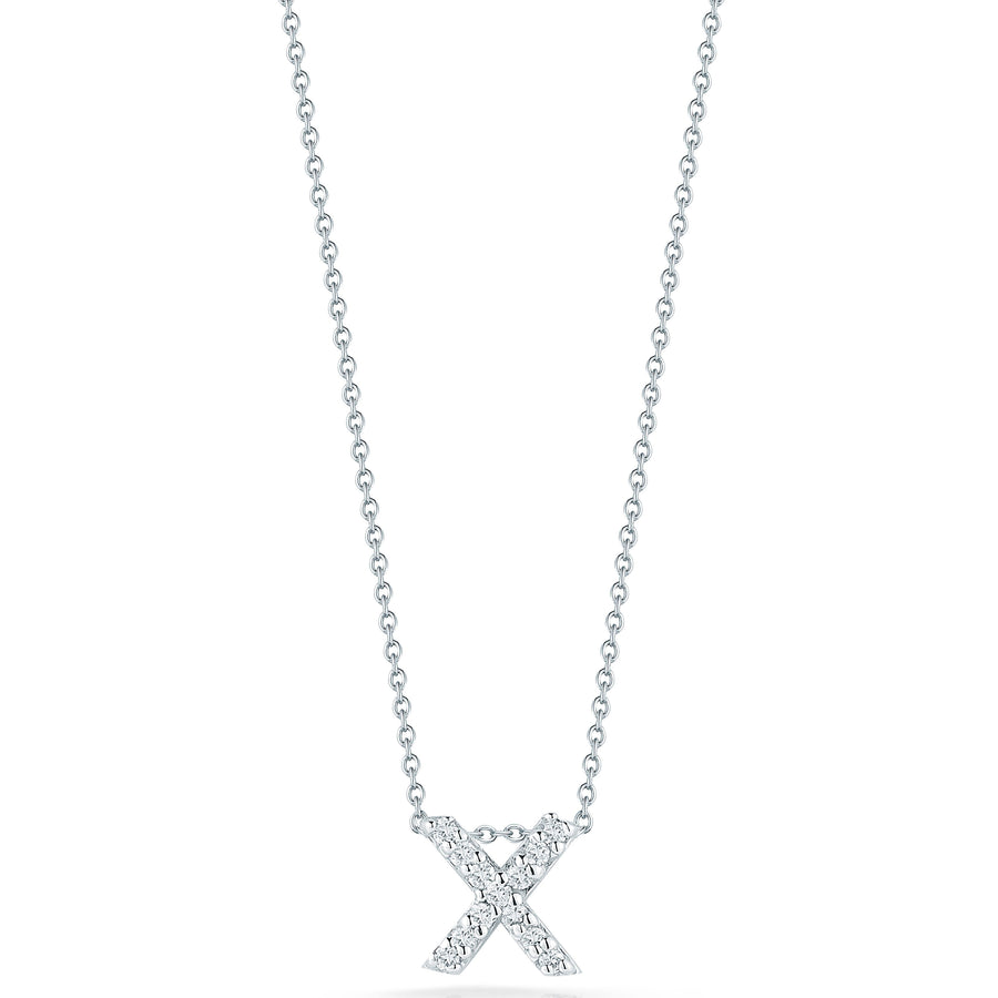 Tiny Treasures 0.05ct Diamond Love Letter "X" Pendant in 18K White Gold, 16-18in