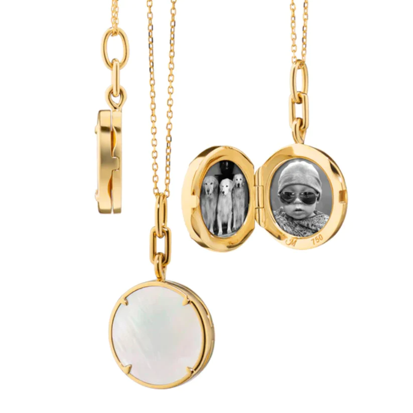 Slim Locket Mother of Pearl Pendant in 18K Yellow Gold, 17in