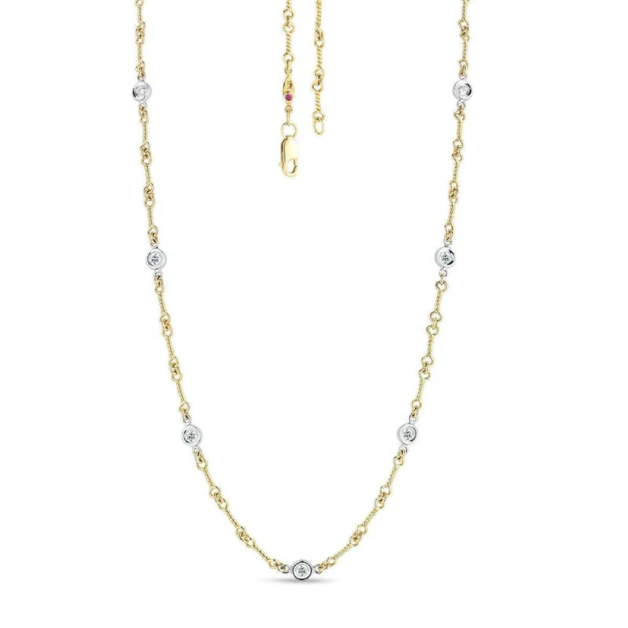 Diamonds by the Inch 0.28ct Diamond Dog Bone Station Necklace in 18K Yellow and White Gold, 16"