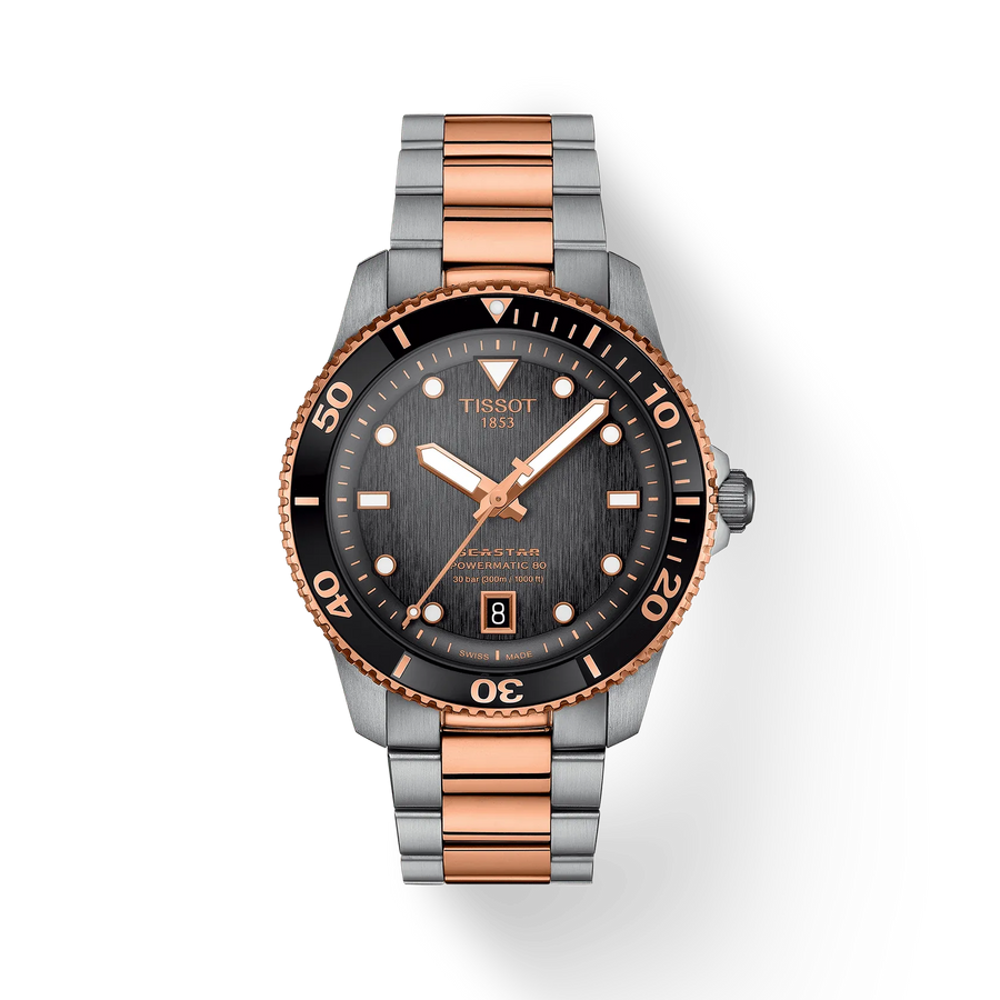 40mm Seastar 1000 Powermatic 80 Watch with Grey-Black Dial in Stainless Steel with Rose Gold PVD, Bracelet