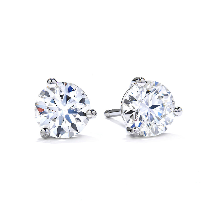 1.95-2.13ct Hearts On Fire Round Brilliant Diamonds 3 Prong Stud Earrings in 18K White Gold