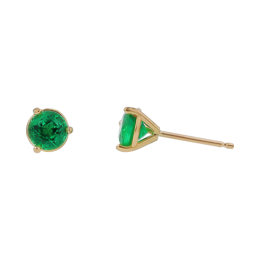 Zambian Round Emerald Stud Earrings in 18K Yellow Gold, 4.8-5.0mm
