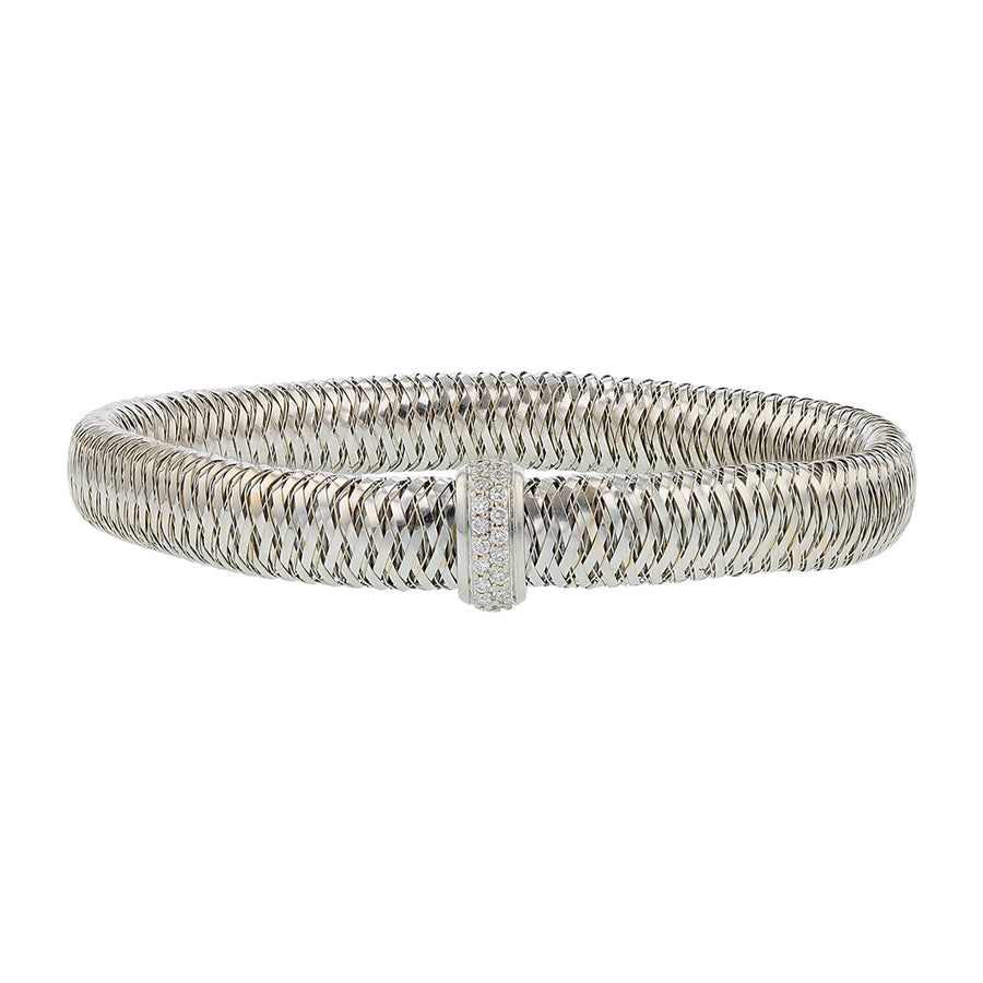Roberto Coin Primavera Diamond Flexible Woven Bangle Bracelet in 18K White Gold