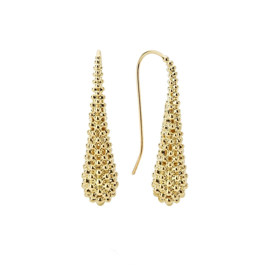 Caviar Teardrop Wire Earrings in 18K Yellow Gold, 35mm