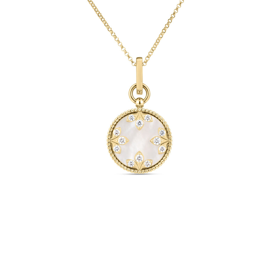 Venetian Medallion 5.40ct Mother of Pearl and 0.29ct Diamond Pendant in 18K Yellow Gold, 18in