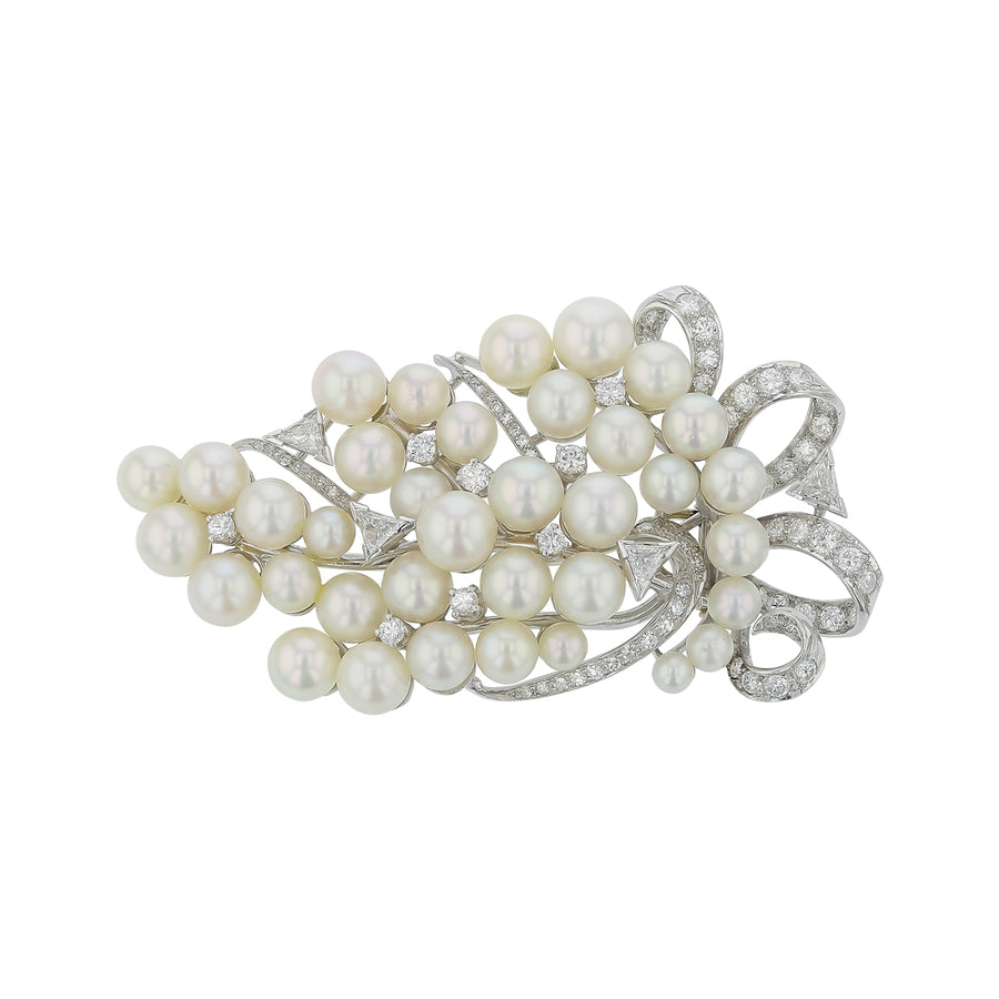 2.20ct Single Cut and Round Brilliant Diamond and Rose Cultured Pearl Brooch in Platnium