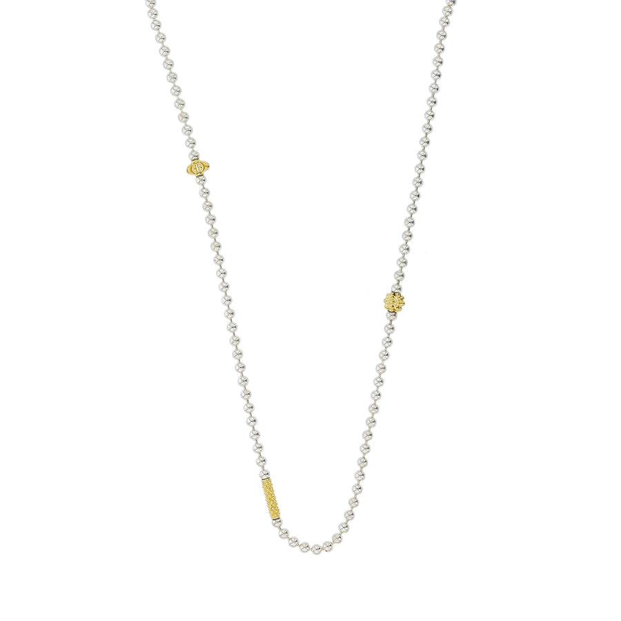 Lagos Caviar 3 Station Bead Necklace in 18K Yellow Gold and Sterling Silver, 18"
