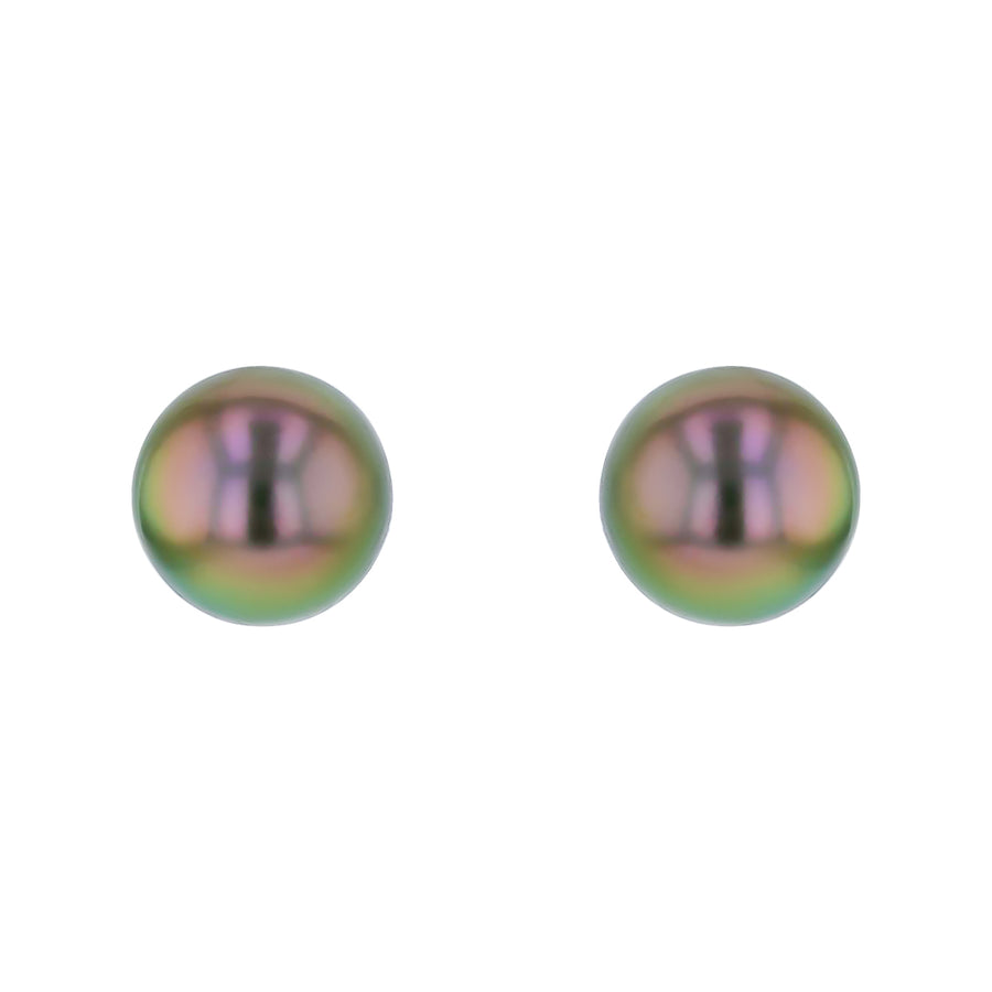 Cultured Tahitian Pearl 7mm Stud Earrings in 18K White Gold
