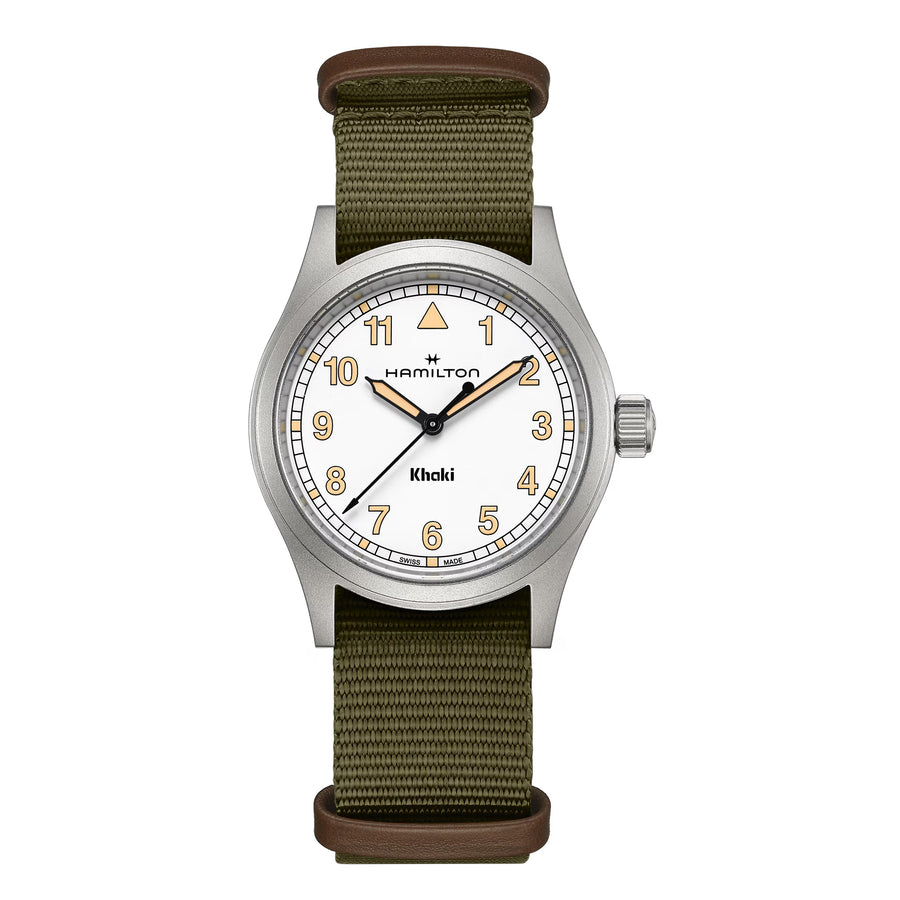 38mm Khaki Field Quartz Watch with White Dial in Stainless Steel, Strap