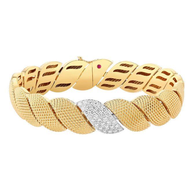 San Marco 0.70ct Diamond Textured Bracelet in 18K Yellow and White Gold