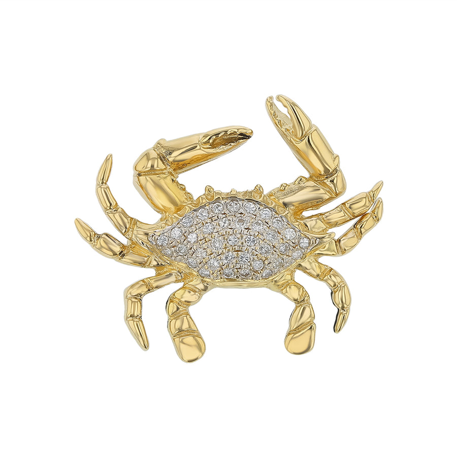 0.38ct Full Cut Diamond Crab Pin or Pendant in 14K Yellow Gold, without chain