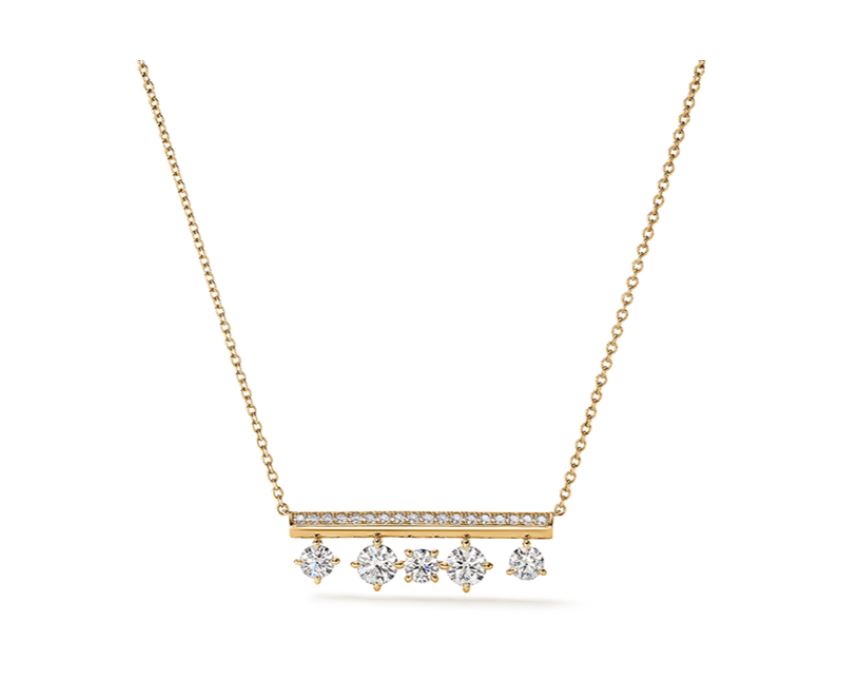 Barre Floating 1.25-1.35Ct Diamond Pave Bar Necklace in 18k Yellow Gold, 18" chain
