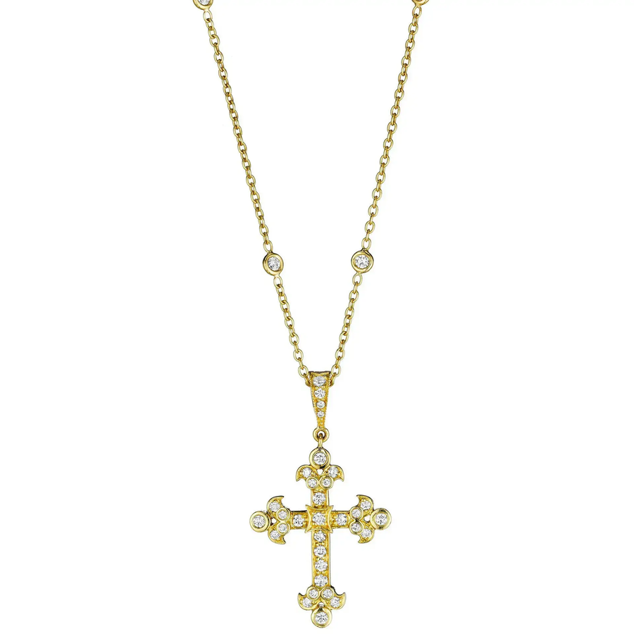 0.60ct Diamond Cross Pendant in 18K Yellow Gold, 18" station chain