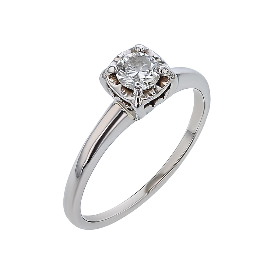 0.31ct Diamond Fishtail Head Solitaire Ring in 14K White Gold, size 6.25
