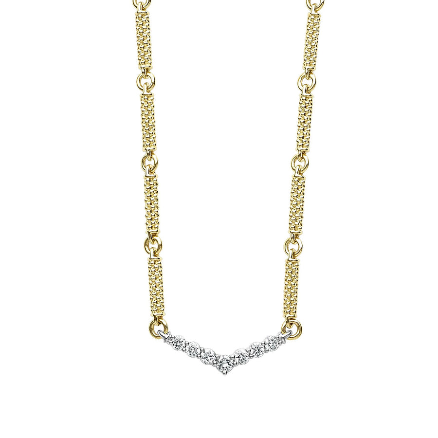 Signature Caviar 0.21ct Diamond V Station Necklace in 18K Yellow Gold, 16-18"